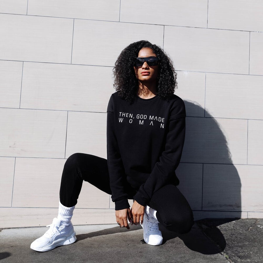 Then, God Made Woman Unisex Sweatshirt - Black