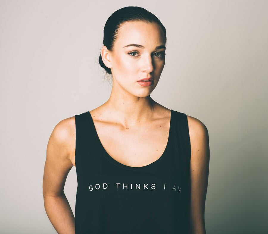 God Thinks I Am Crop Tank - Black