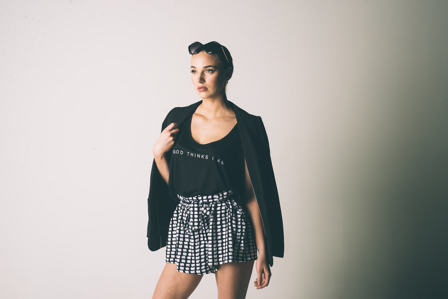 God Thinks I Am Crop Tank - Black