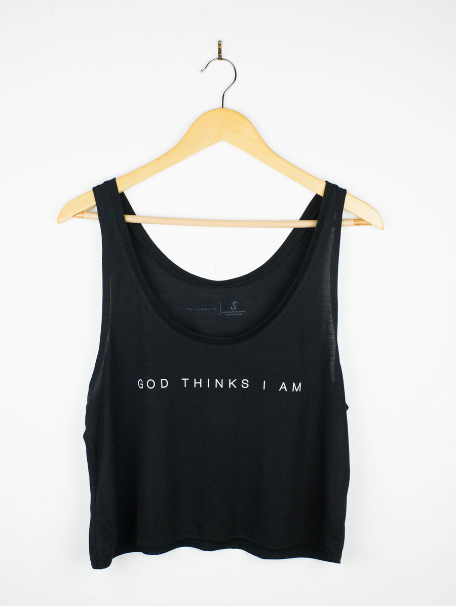 God Thinks I Am Crop Tank - Black