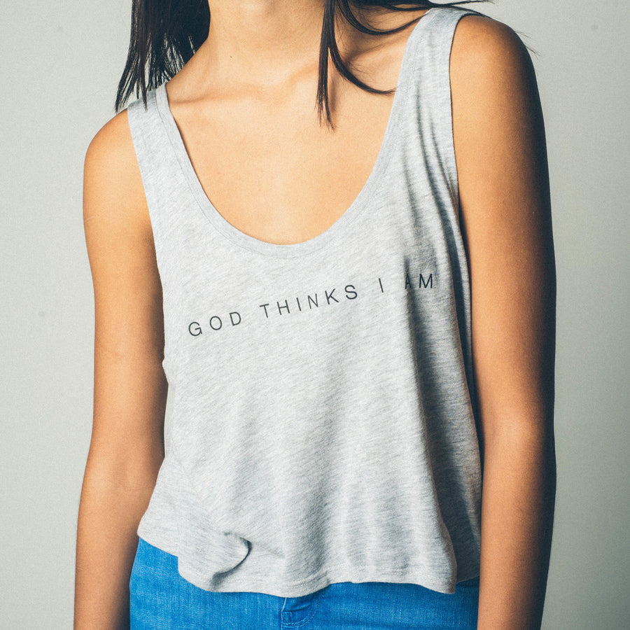 God Thinks I Am Crop Tank - Grey