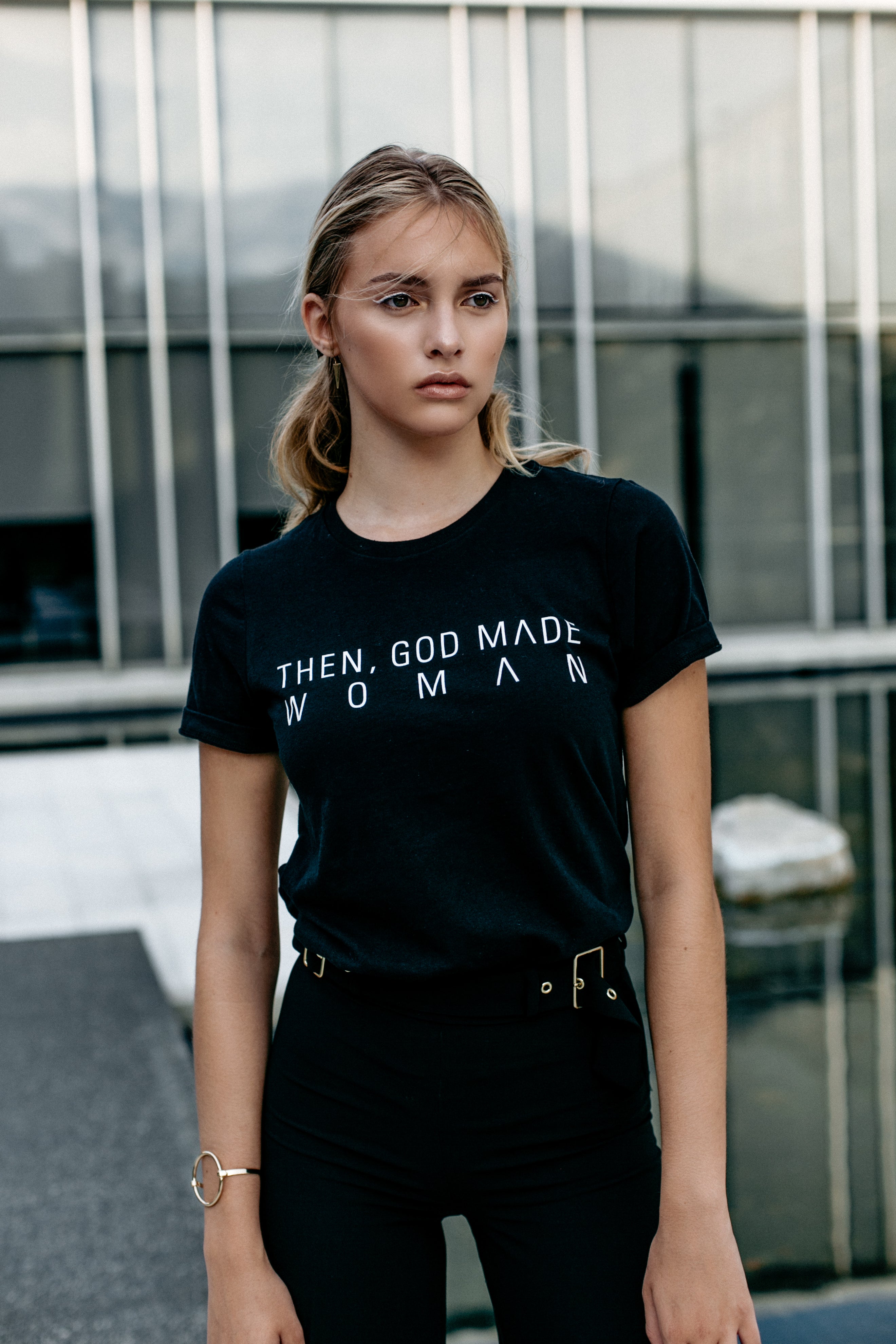 Then, God Made Woman Tee - Black – God Thinks I Am