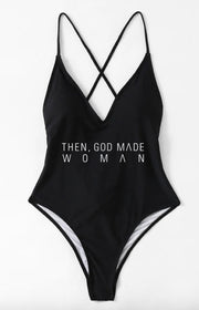 Then, God Made Woman One Piece Swimsuit - Black